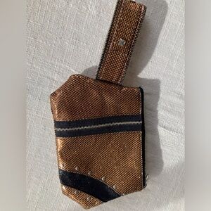 Elegant Copper and Black sparkly glittery Clutch zipper top wristlet.